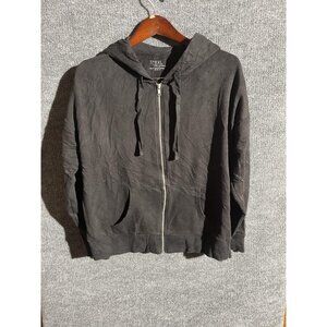 Time And Tru Hoodie Girls 12-14 Black Full Zip Fleece Sweatshirt Kangaroo Pocket